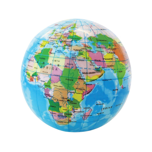Colourful squeeze ball earth globe on a white background