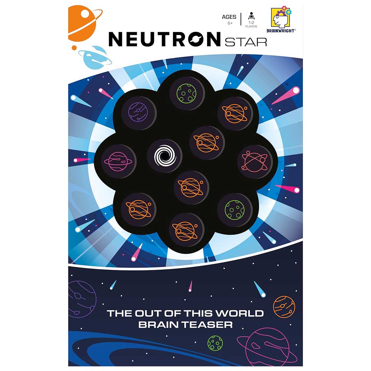 Neutron Star brain teaser packaging with space-themed design