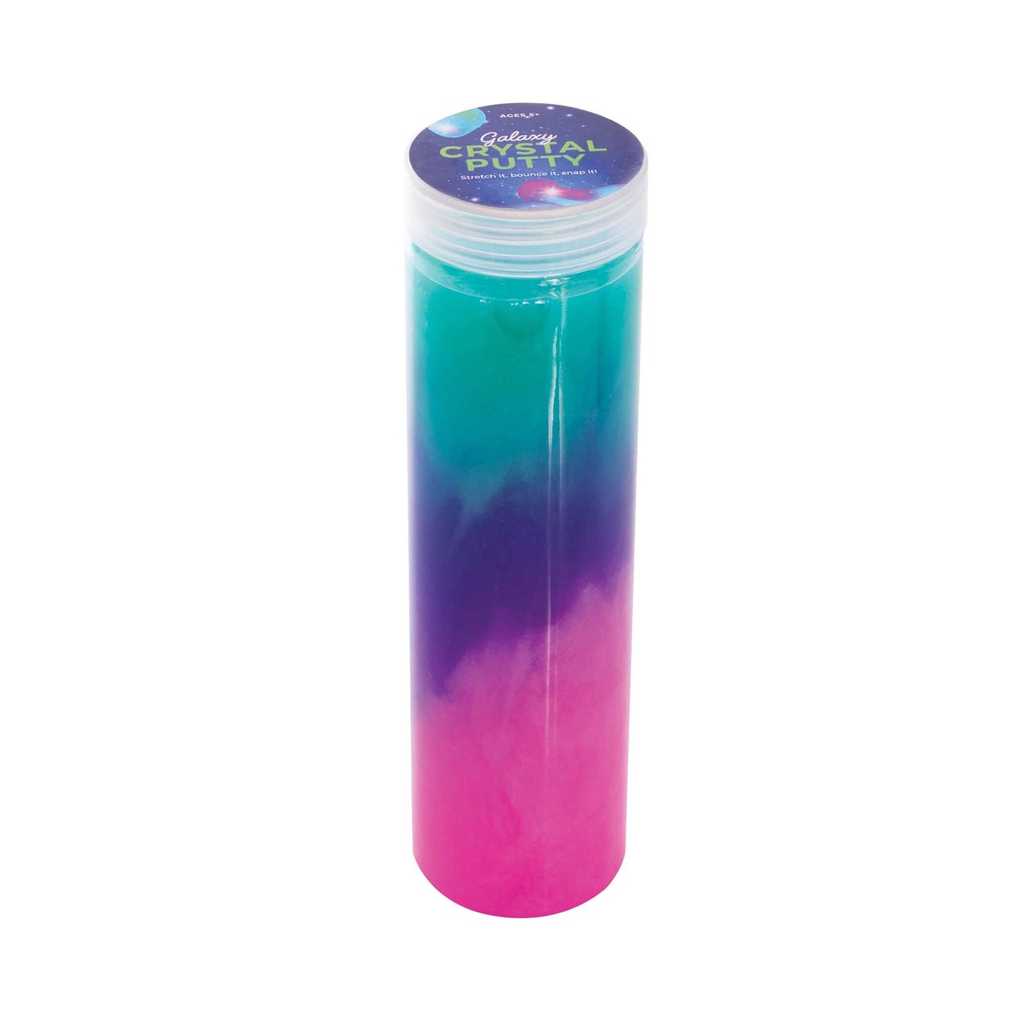 Gradient blue to pink tube with a labeled cap on a white background