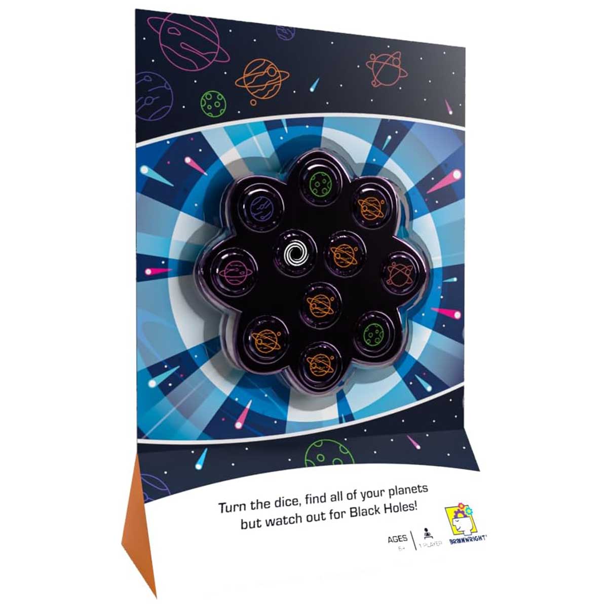 Dice set with space-themed design on packaging