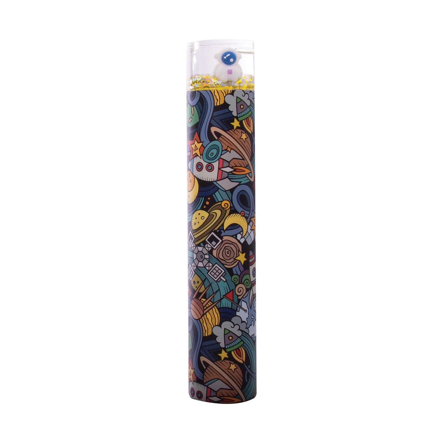 Colorful lighter with abstract designs on a white background