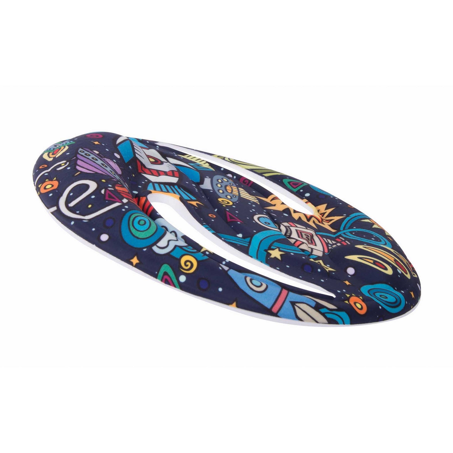 Colorful space-themed frisbee on a white background