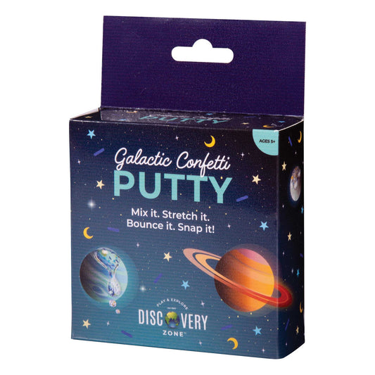 Box of Galactic Confetti Putty with space-themed design
