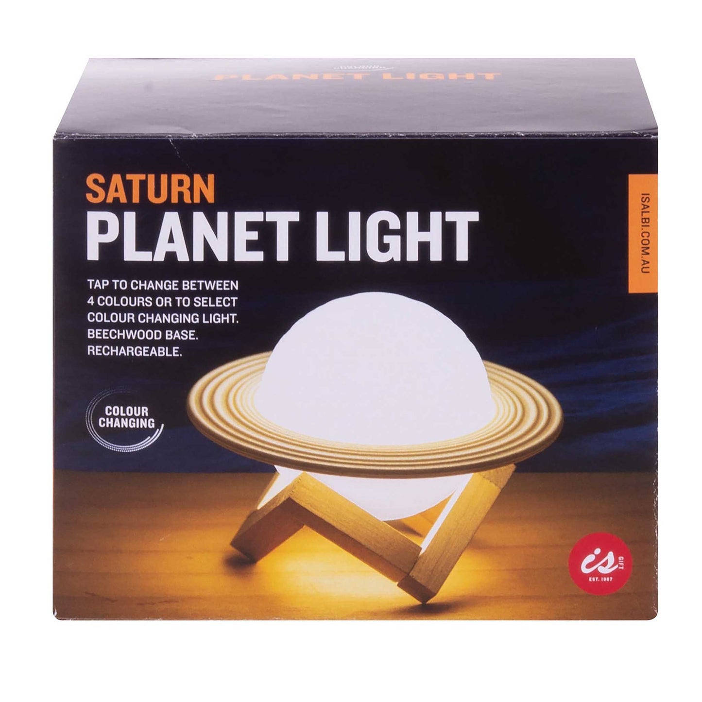 Box of Saturn Planet Light with color-changing feature on a white background
