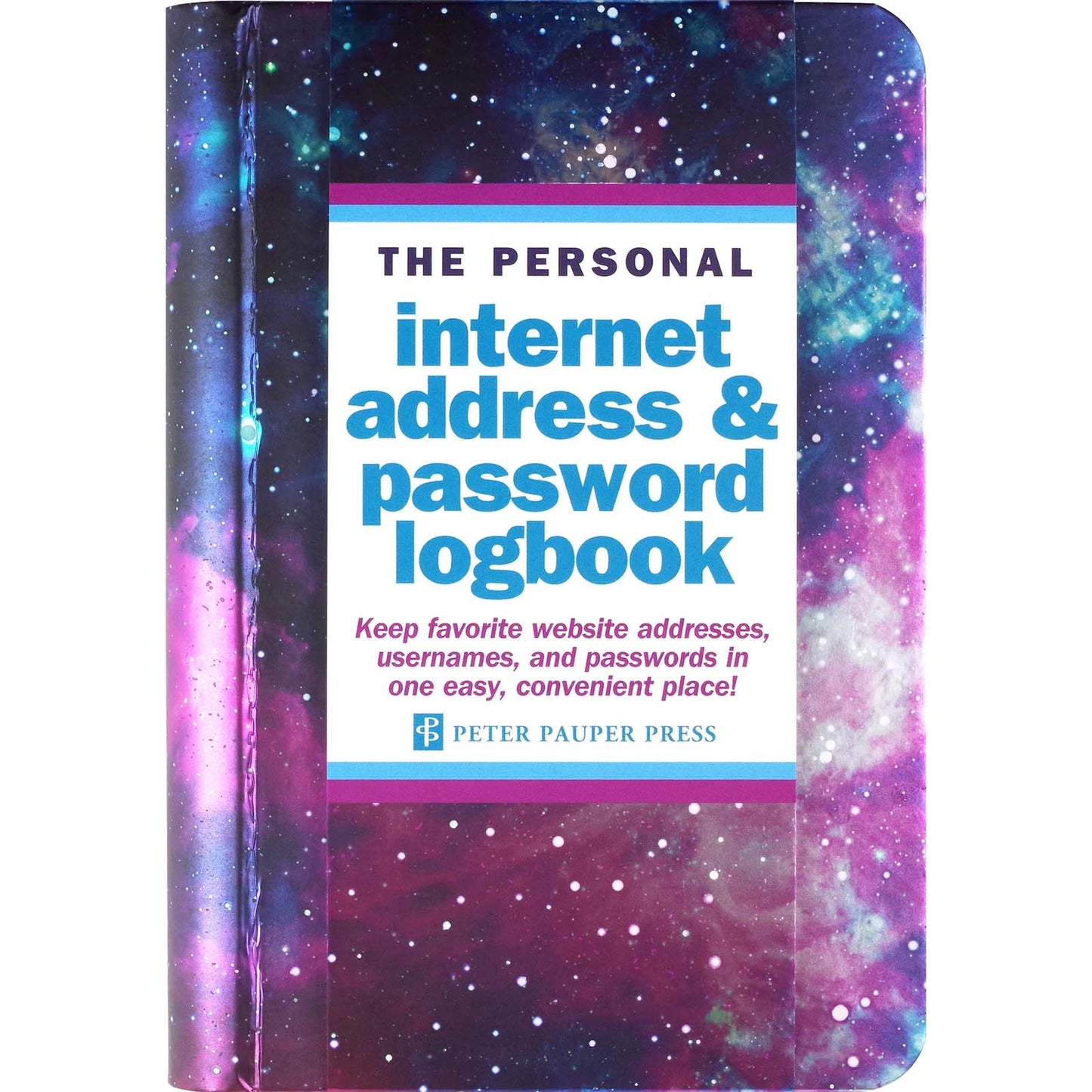 Personal internet address and password logbook with galaxy design on cover