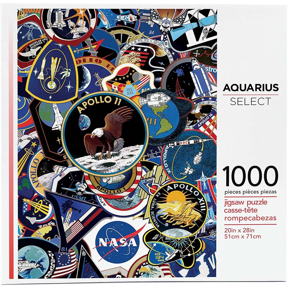 Jigsaw puzzle box with space-themed designs and 'Aquarius Select' branding.