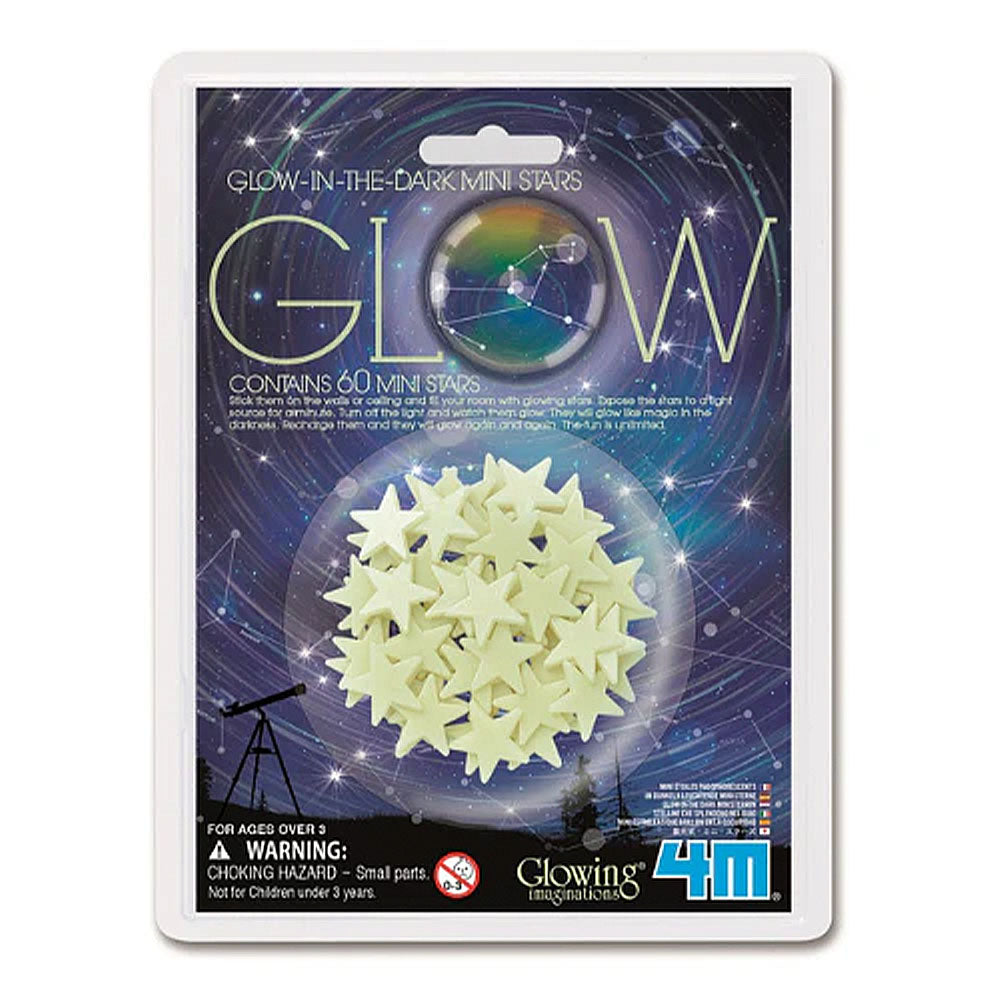 Packaging of glow-in-the-dark mini stars with star design on a white background
