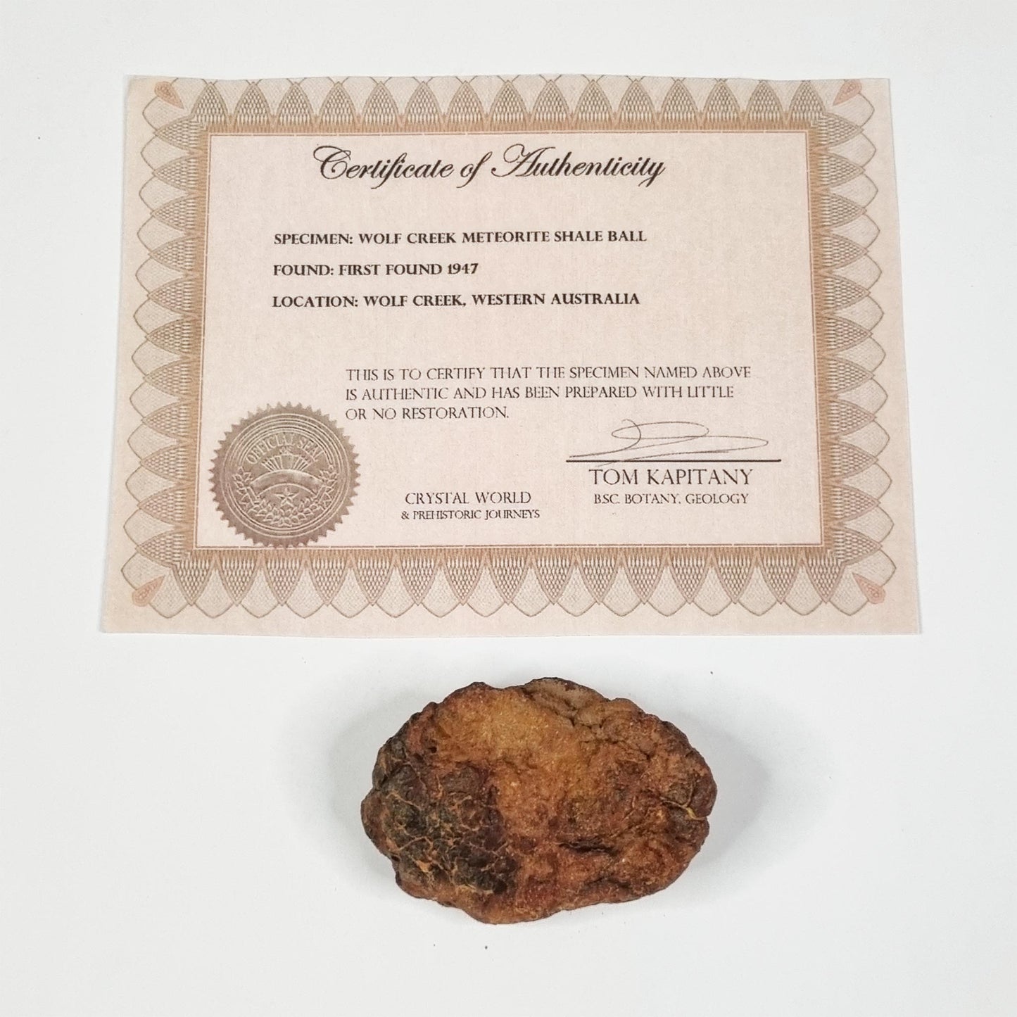 Wolf Creek Shale Ball Meteorite (Western Australia-1947) 60g