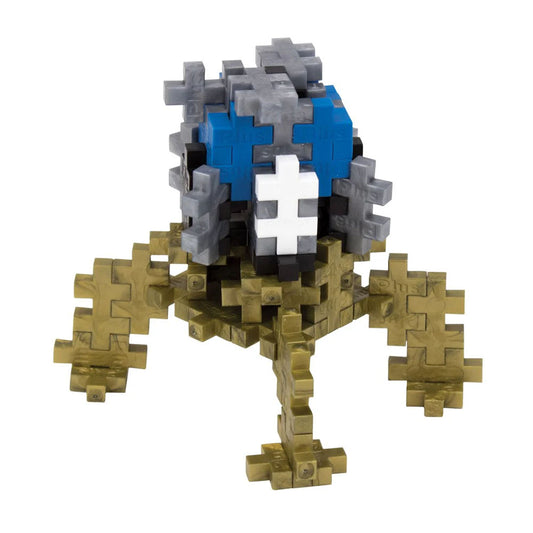 Toy figure made of interlocking bricks on a white background