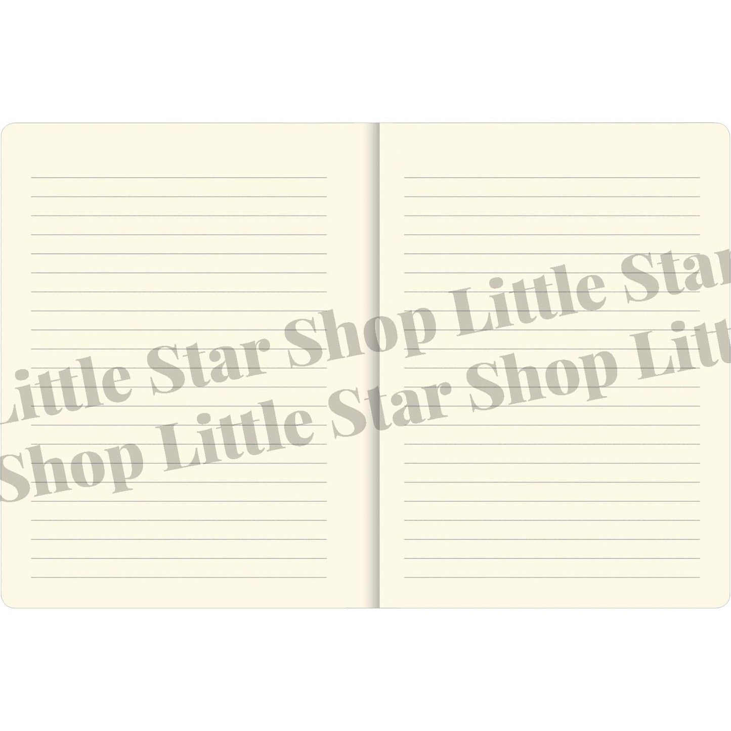 Notebook with lined pages and 'Little Star Shop' branding on a white background