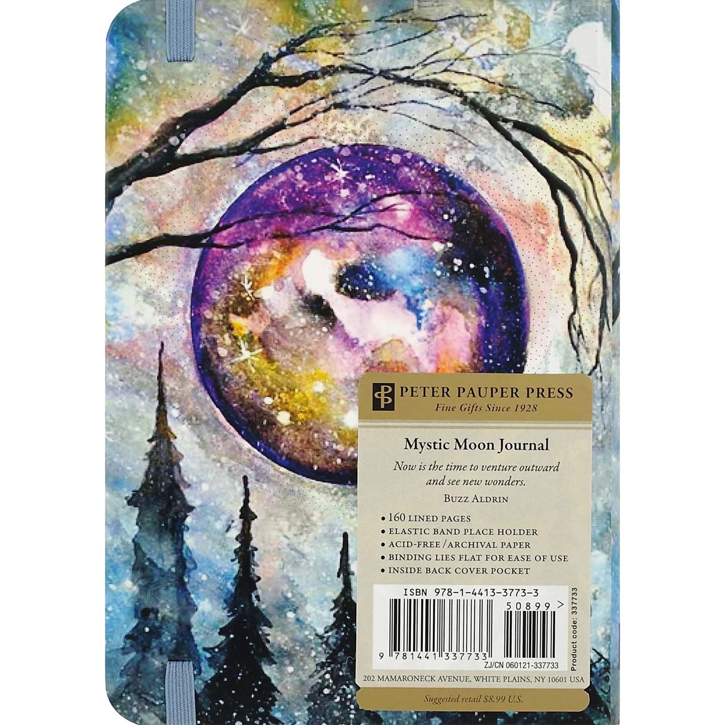 Mystic Moon Journal with tree silhouette and colorful moon design on a white background