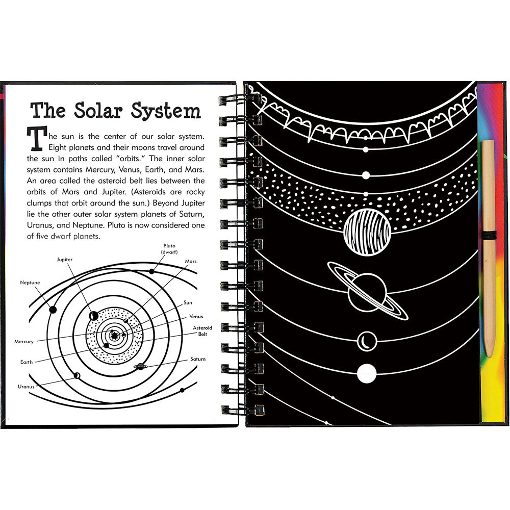 Educational book about the solar system with illustrations and text.