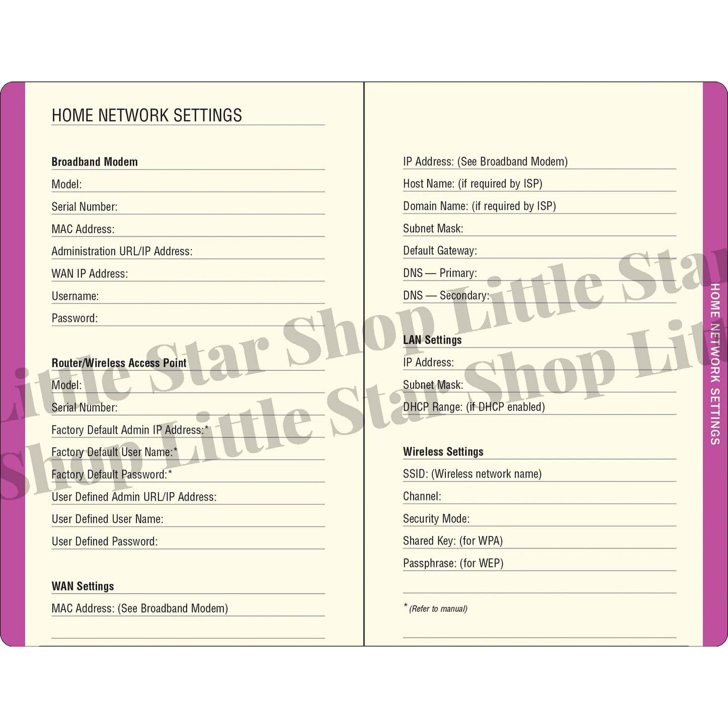 Home network settings form with fields for various network configurations on a white background.