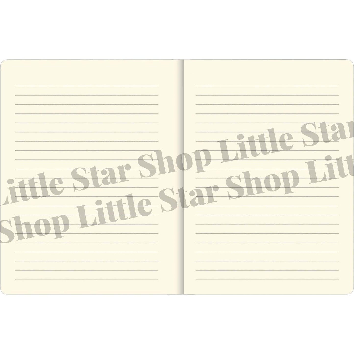Notebook with lined pages and 'Little Star Shop' branding on a white background