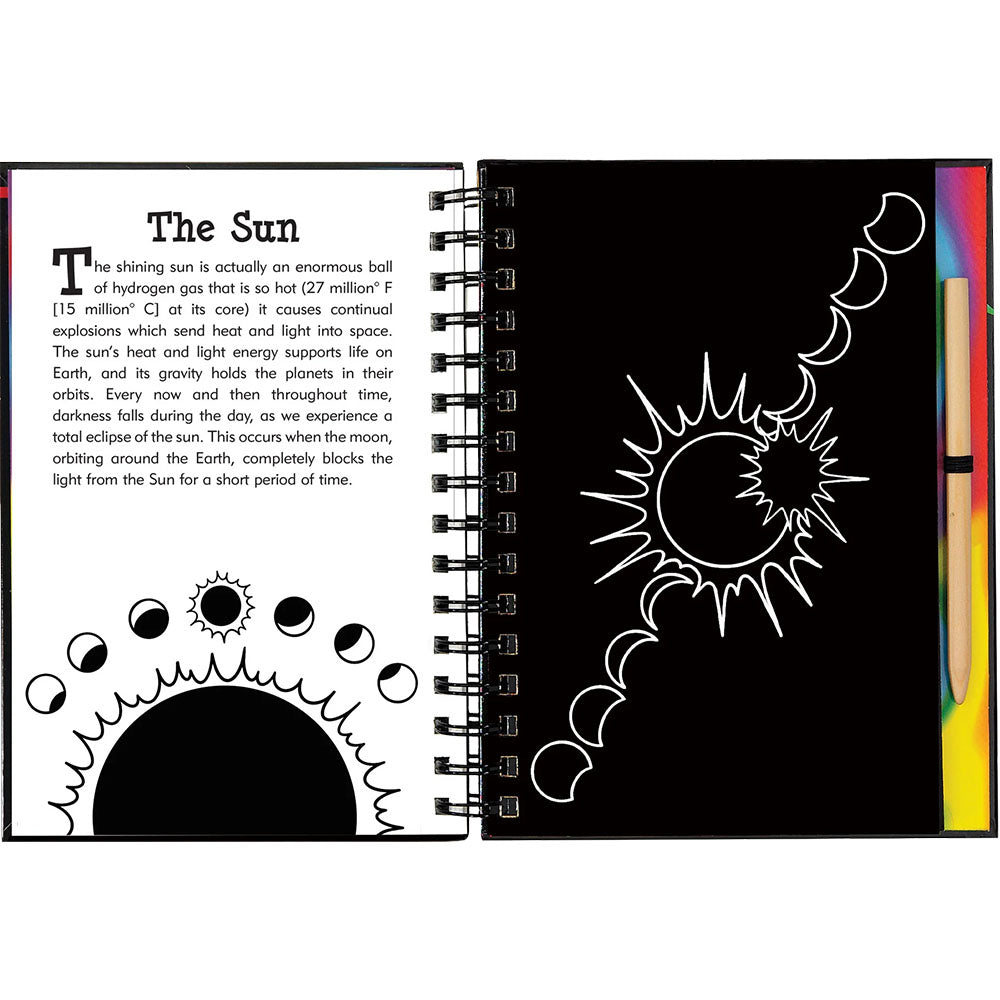 Educational book about the Sun with text and illustrations on a white background