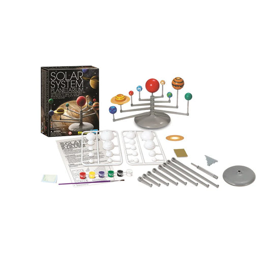Solar system model kit with planets and packaging on a white background