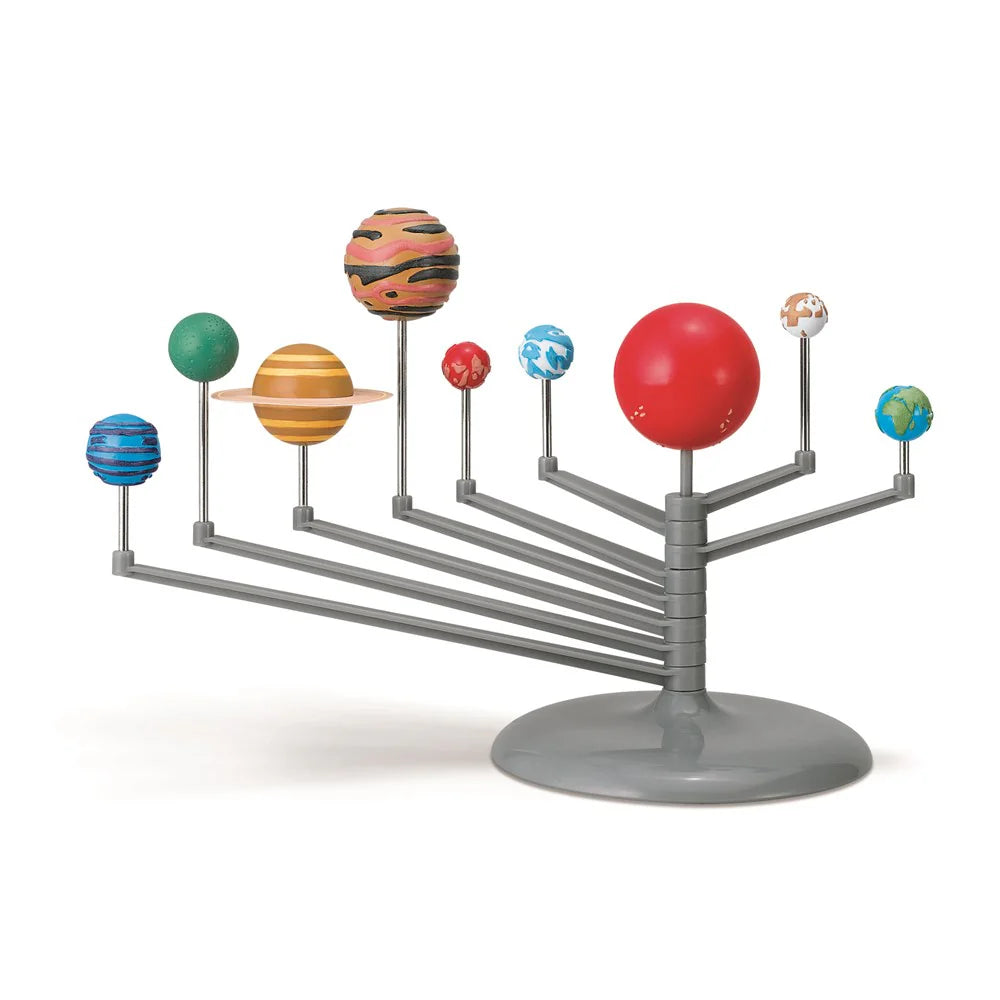 Model of the solar system with colorful planets on a white background