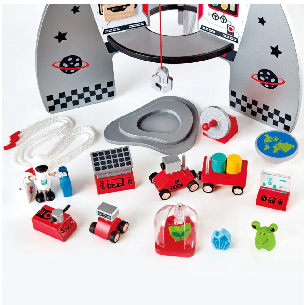 Collection of toy vehicles and accessories on a white background