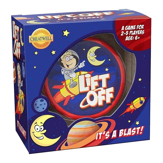 Board game box titled 'Lift Off' with space-themed graphics and Cheatwell Games logo.
