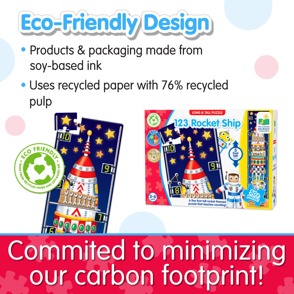 Children's educational puzzle with eco-friendly design features on a colorful background
