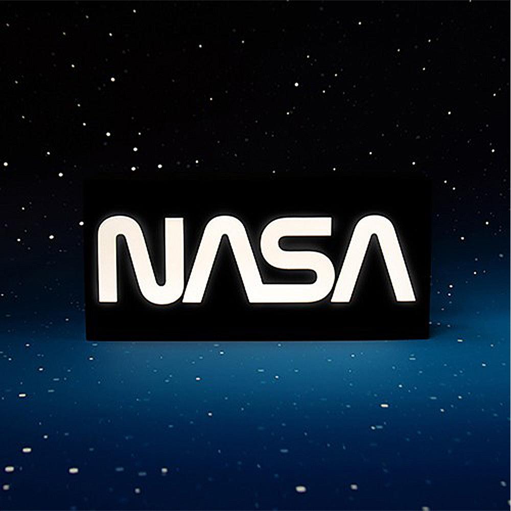NASA light on a space-themed background with stars