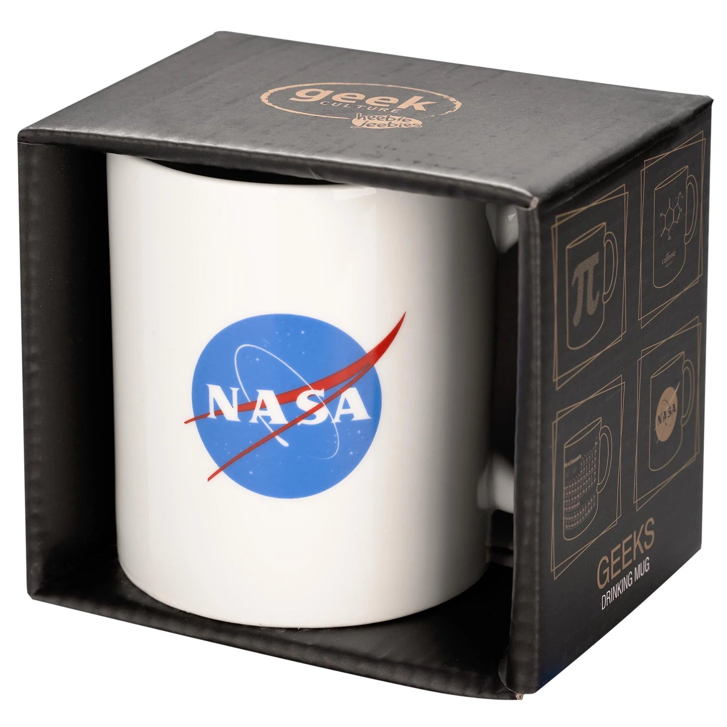 White mug with NASA logo in a black box packaging