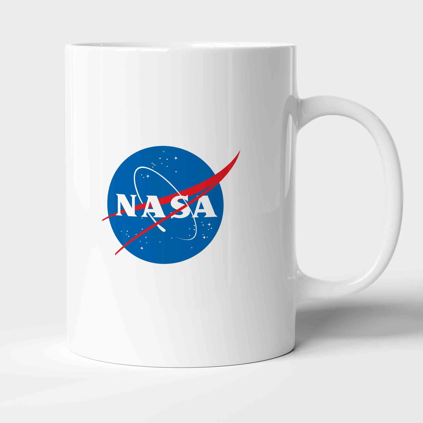 White mug with NASA logo on a white background