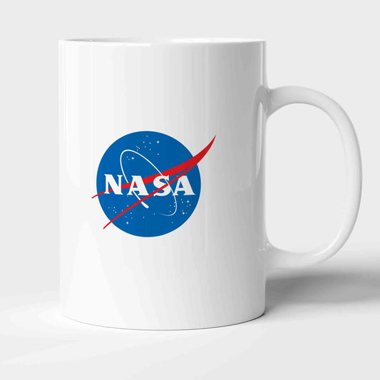 White mug with NASA logo on a white background