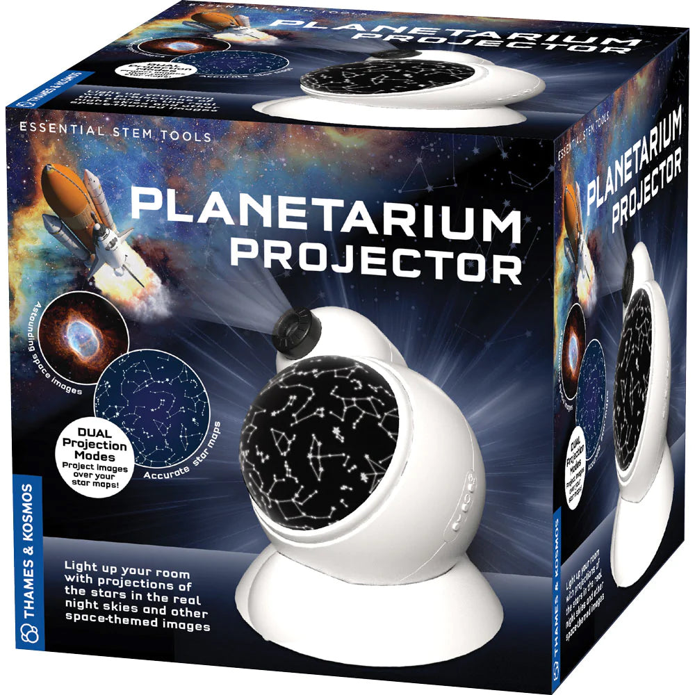 Boxed planetarium projector with space-themed design and images of stars and planets.