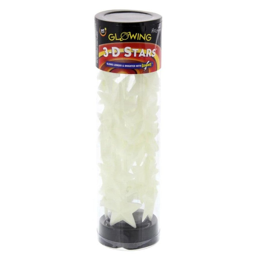 Packaged glowing 3D stars with a visible brand label on a white background