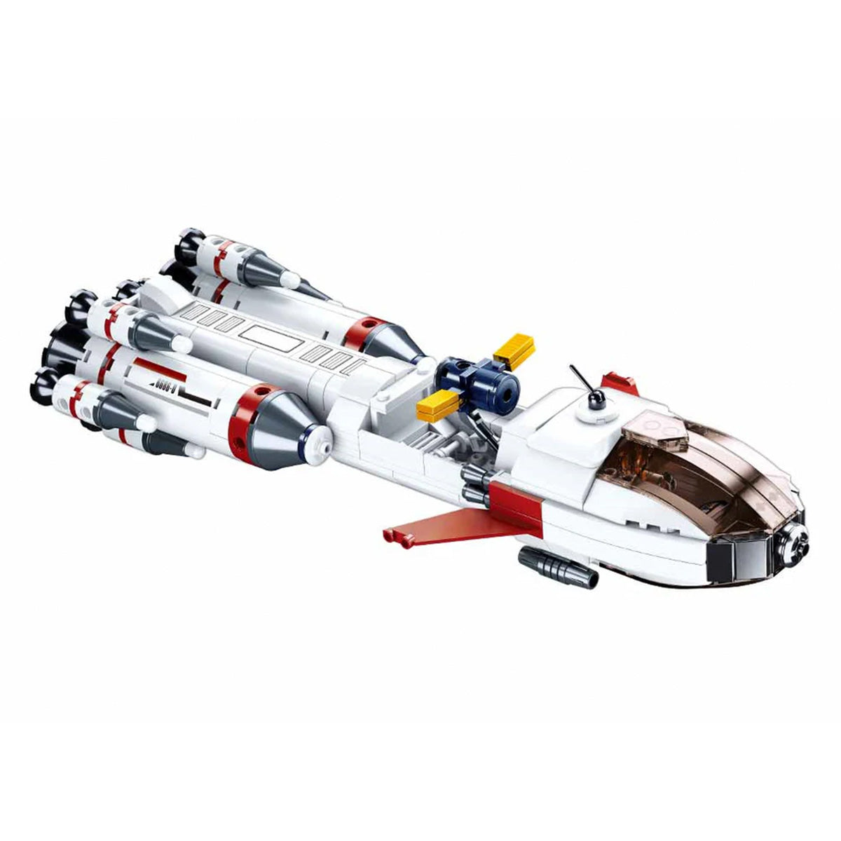 Toy spaceship model on a white background