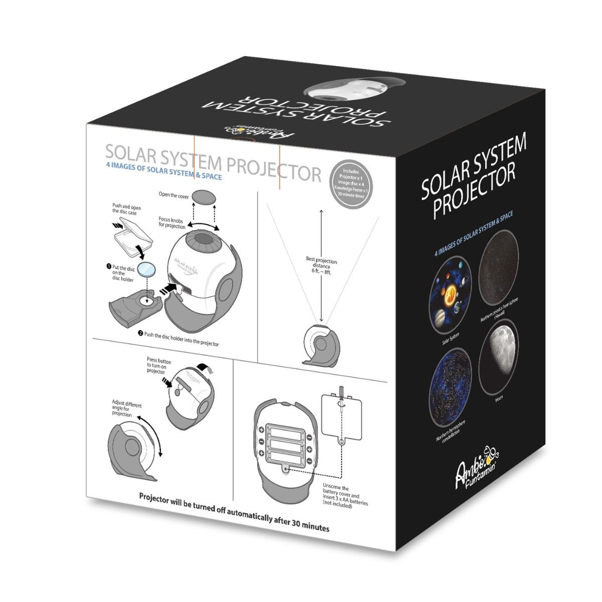 Box of a solar system projector with illustrations on a white background