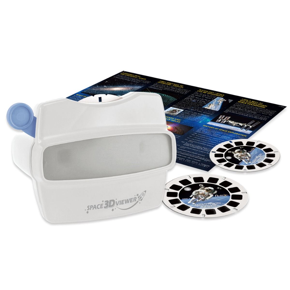 Space 3D Viewer with twoViewers and a manual on a white background