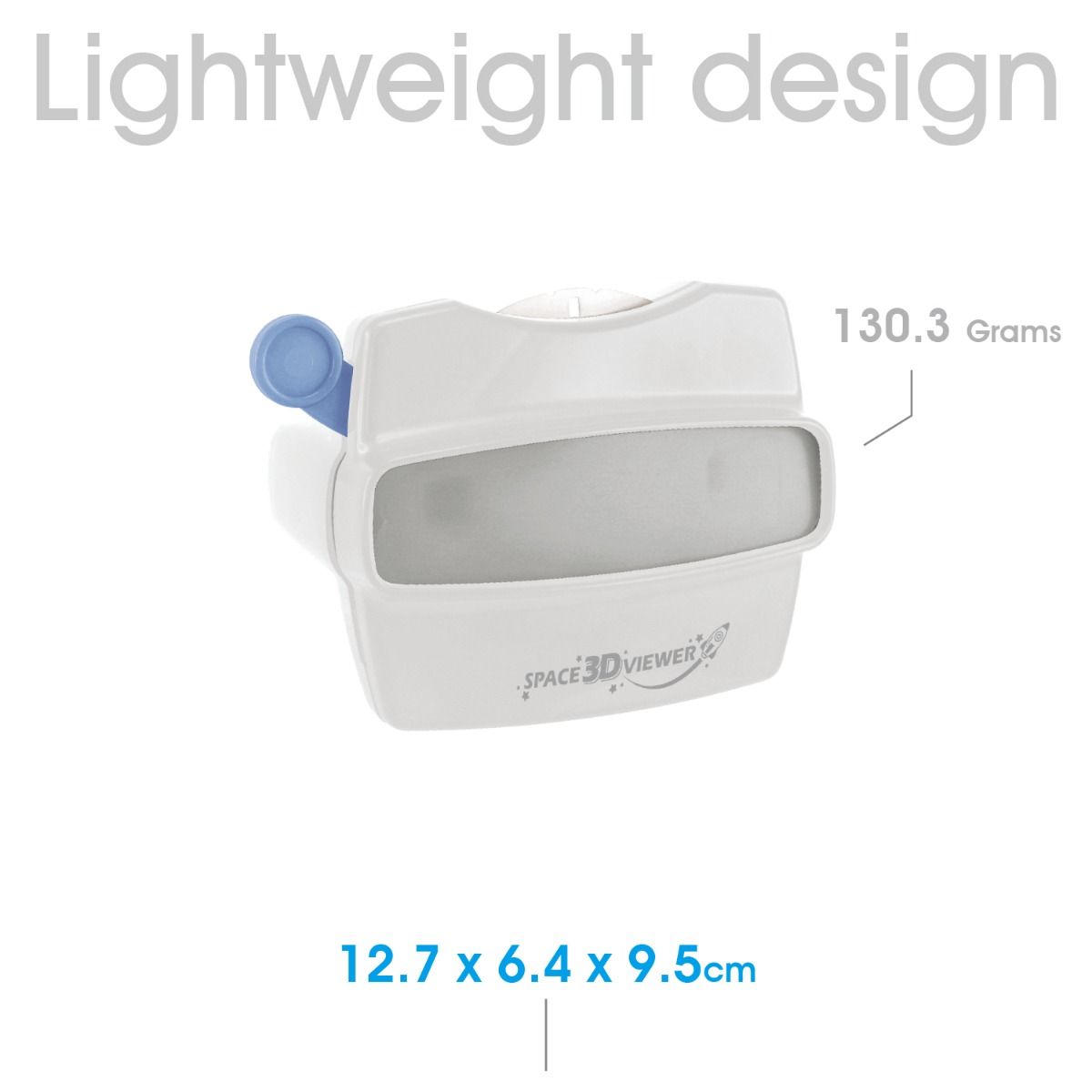 White and blue device with measurement details on a white background