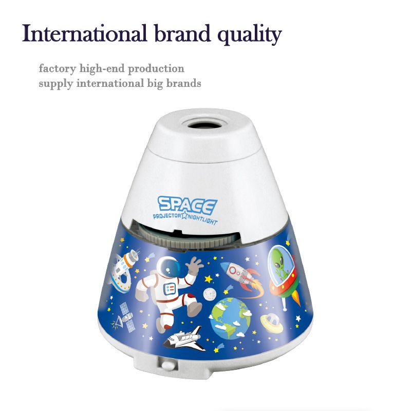 Space-themed night light with astronaut and rocket design on a blue background