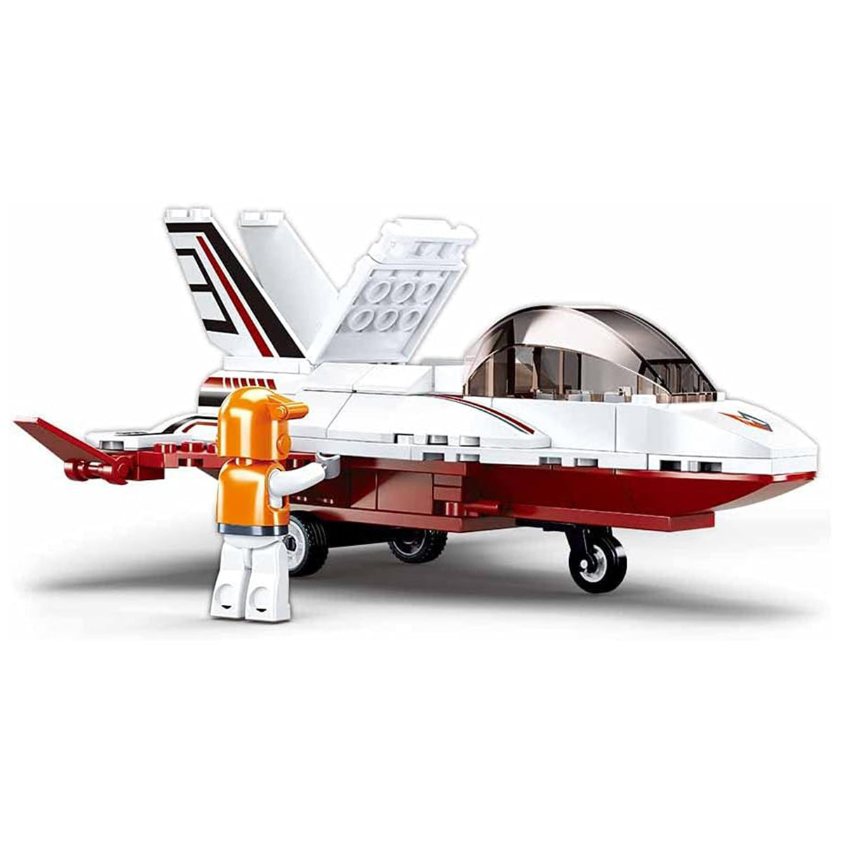 Toy spaceship model on a white background