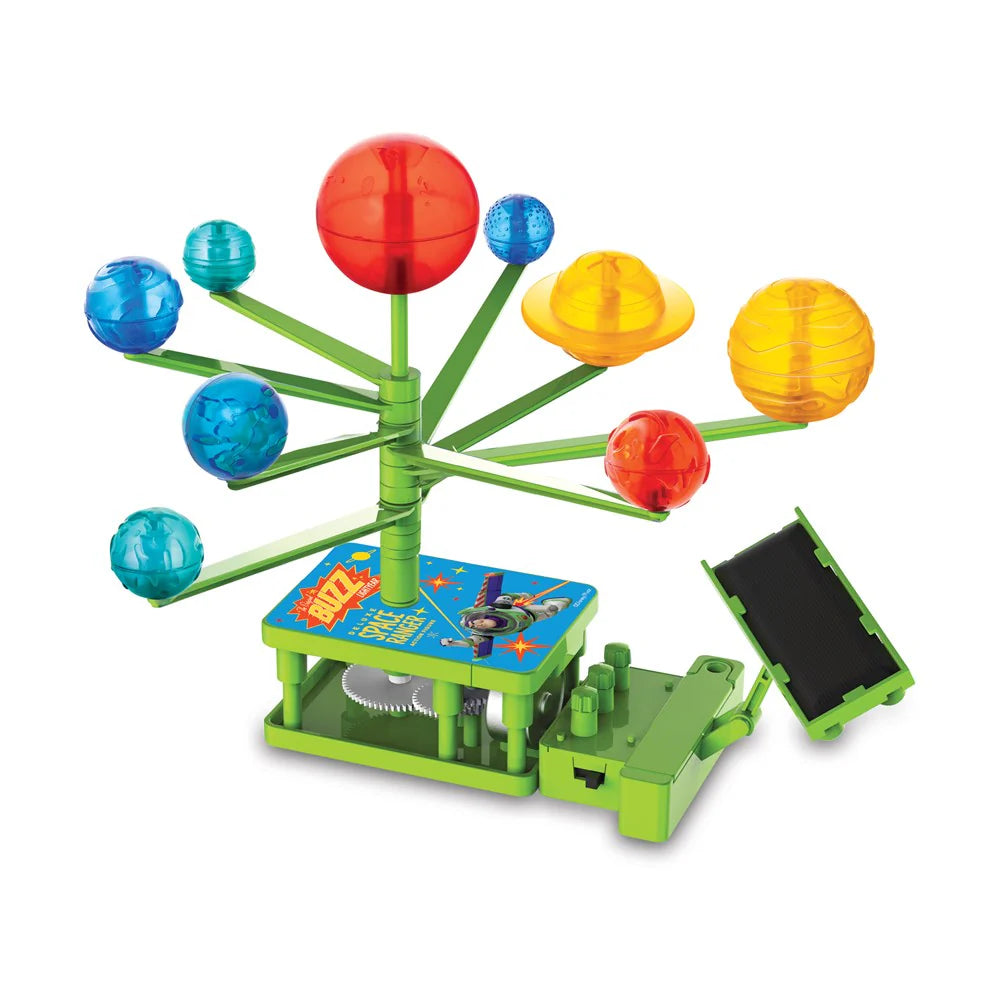 Colorful toy with spinning balls on a white background