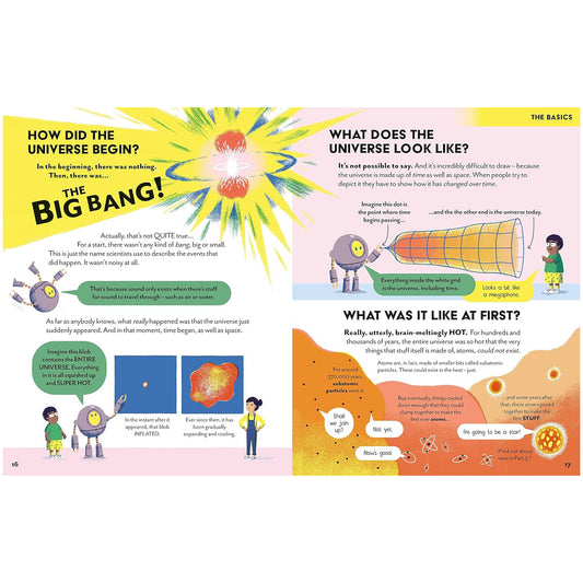 Educational page about the origins of the universe with illustrations and text.