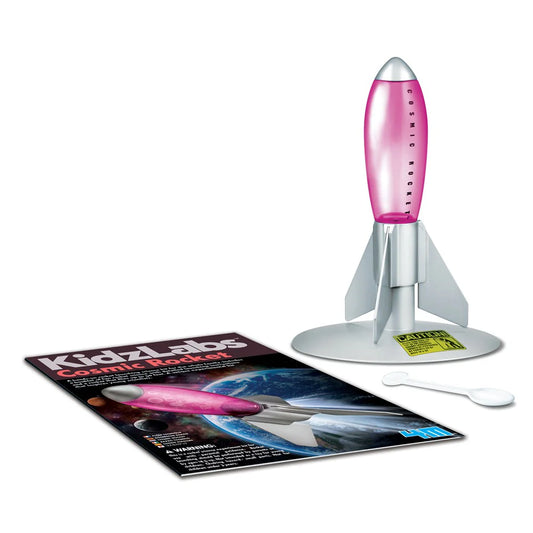 Pink and silver rocket model with KidzLabs branding on a white background