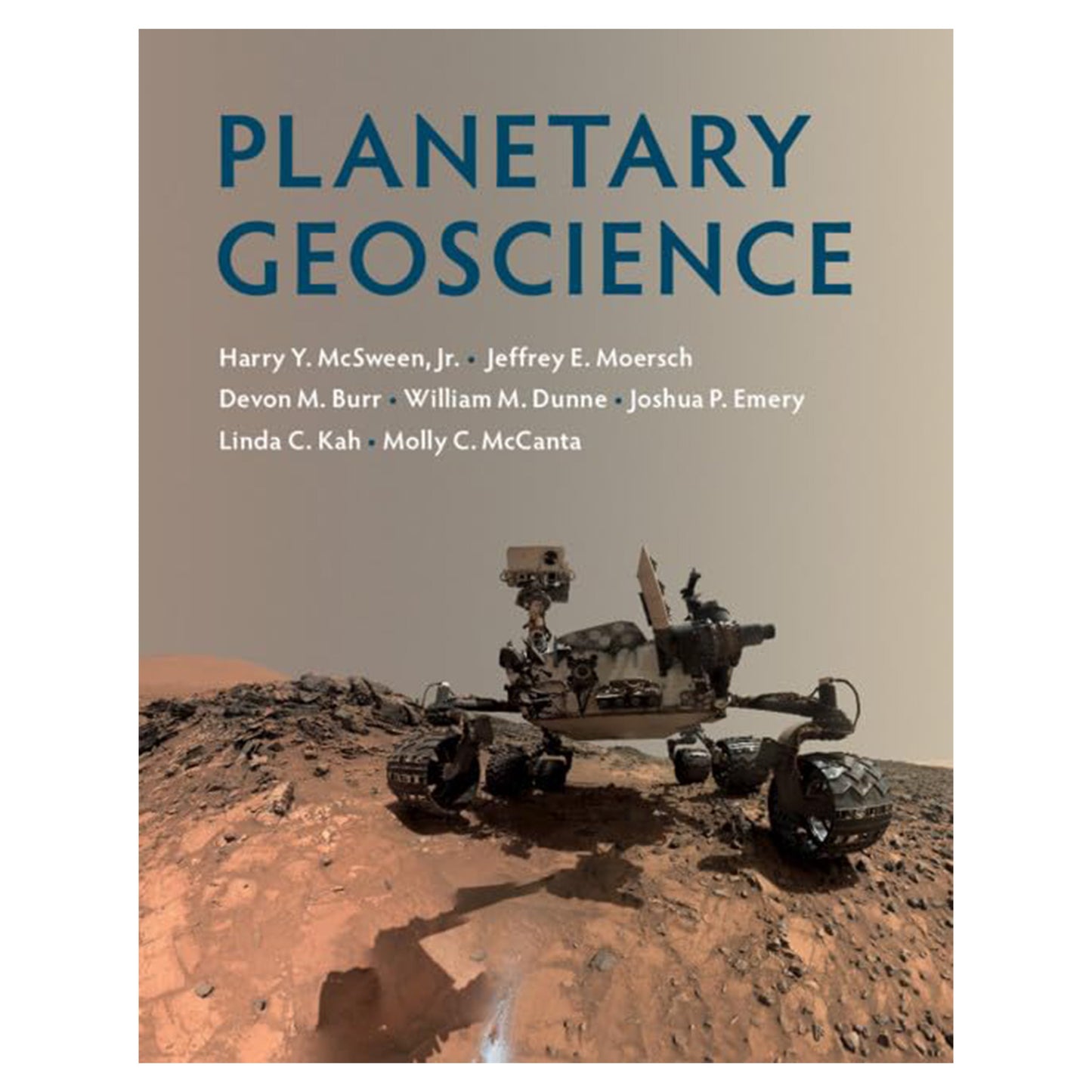 Book cover of 'Planetary Geoscience' with a rover on Mars.