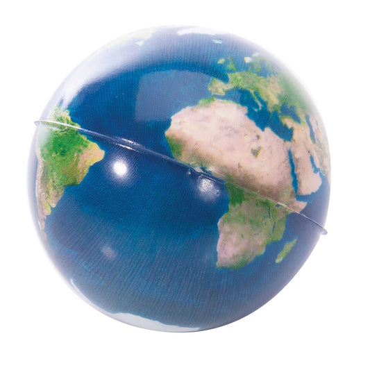 Globular object with a map of the world on a white background
