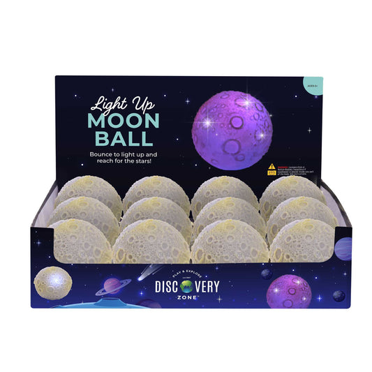 Packaging of light-up moon balls with space-themed design