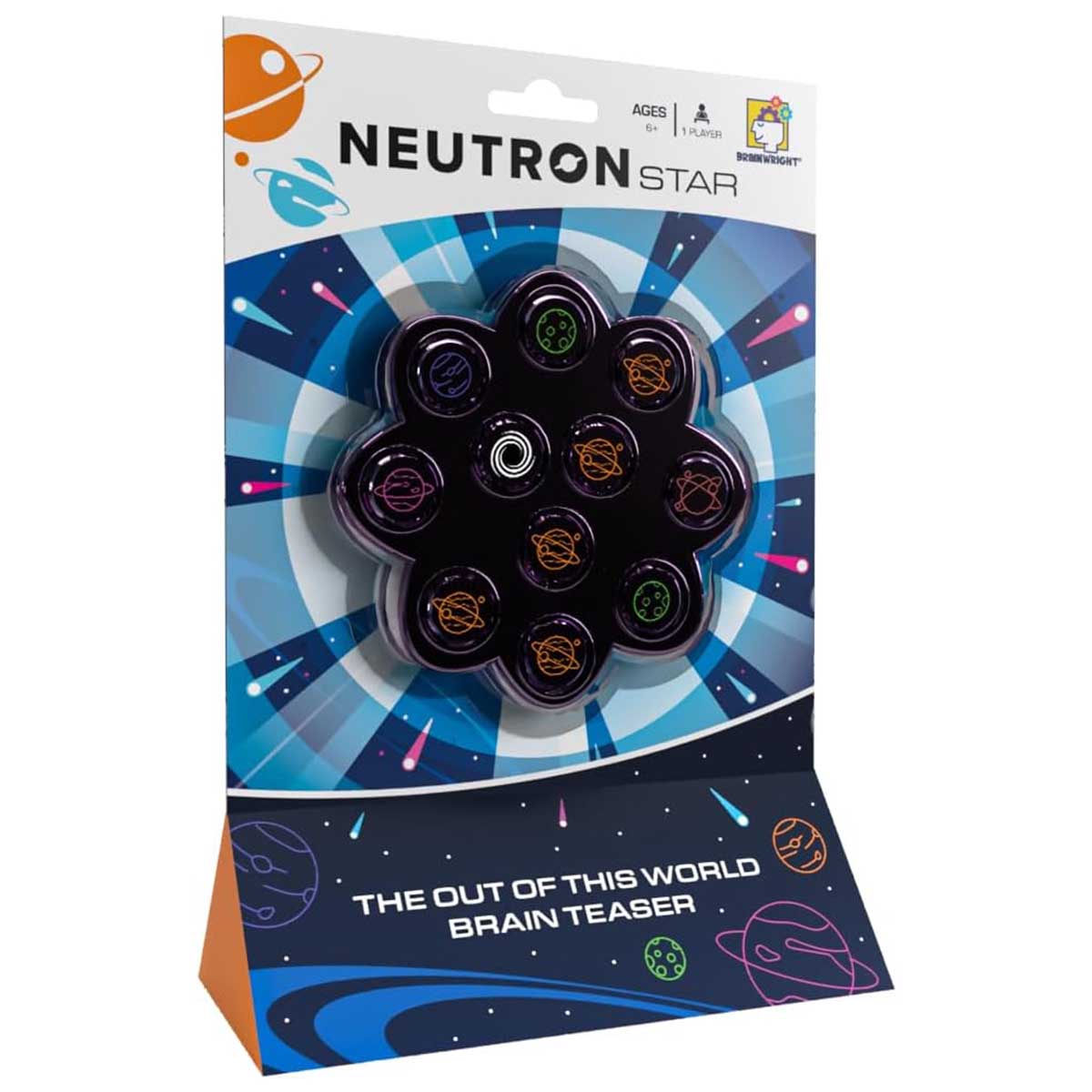 Neutron Star brain teaser packaging with colorful design on a white background