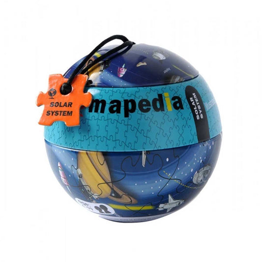 spherical puzzle with solar system design on a white background