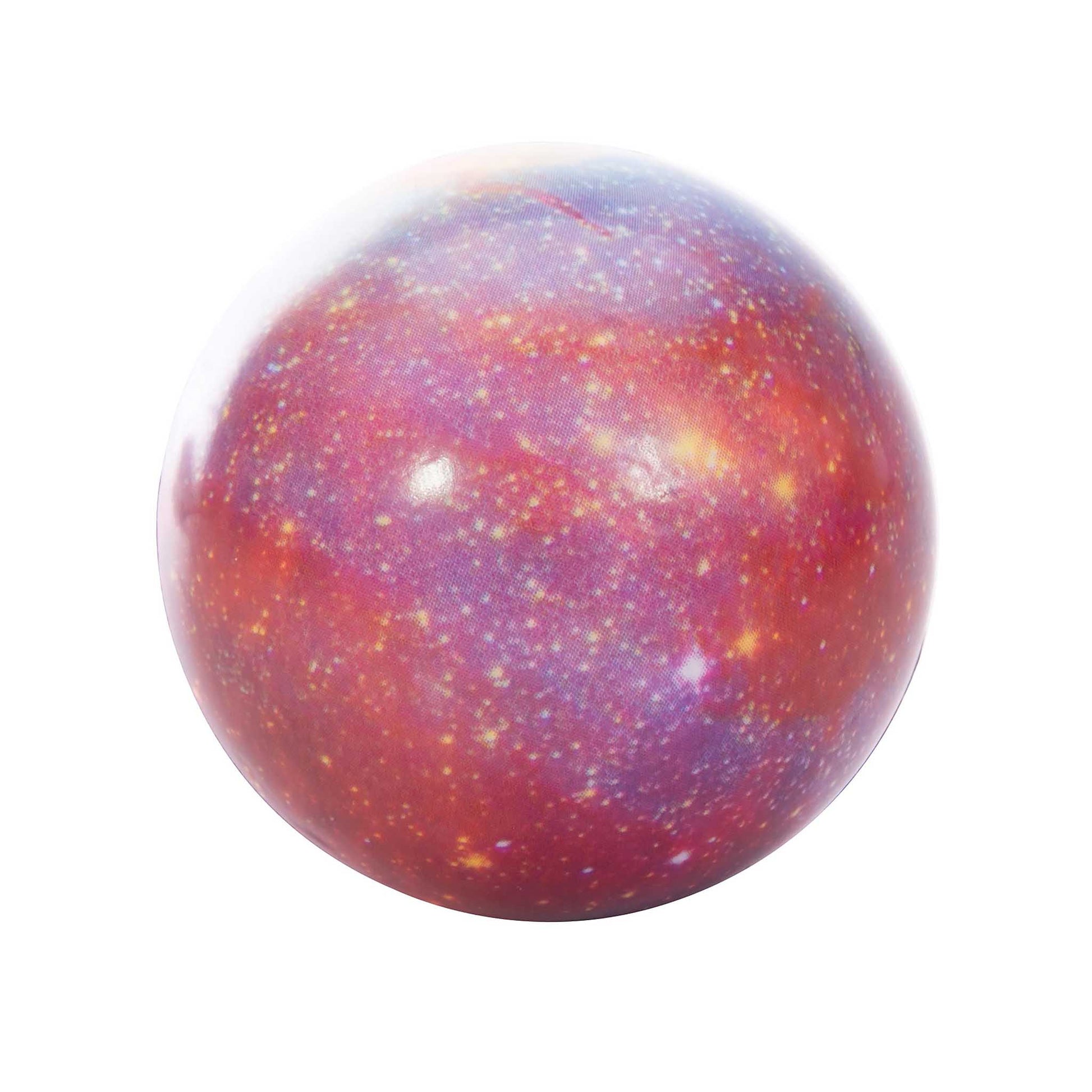 Spherical object with a colorful, starry surface on a white background