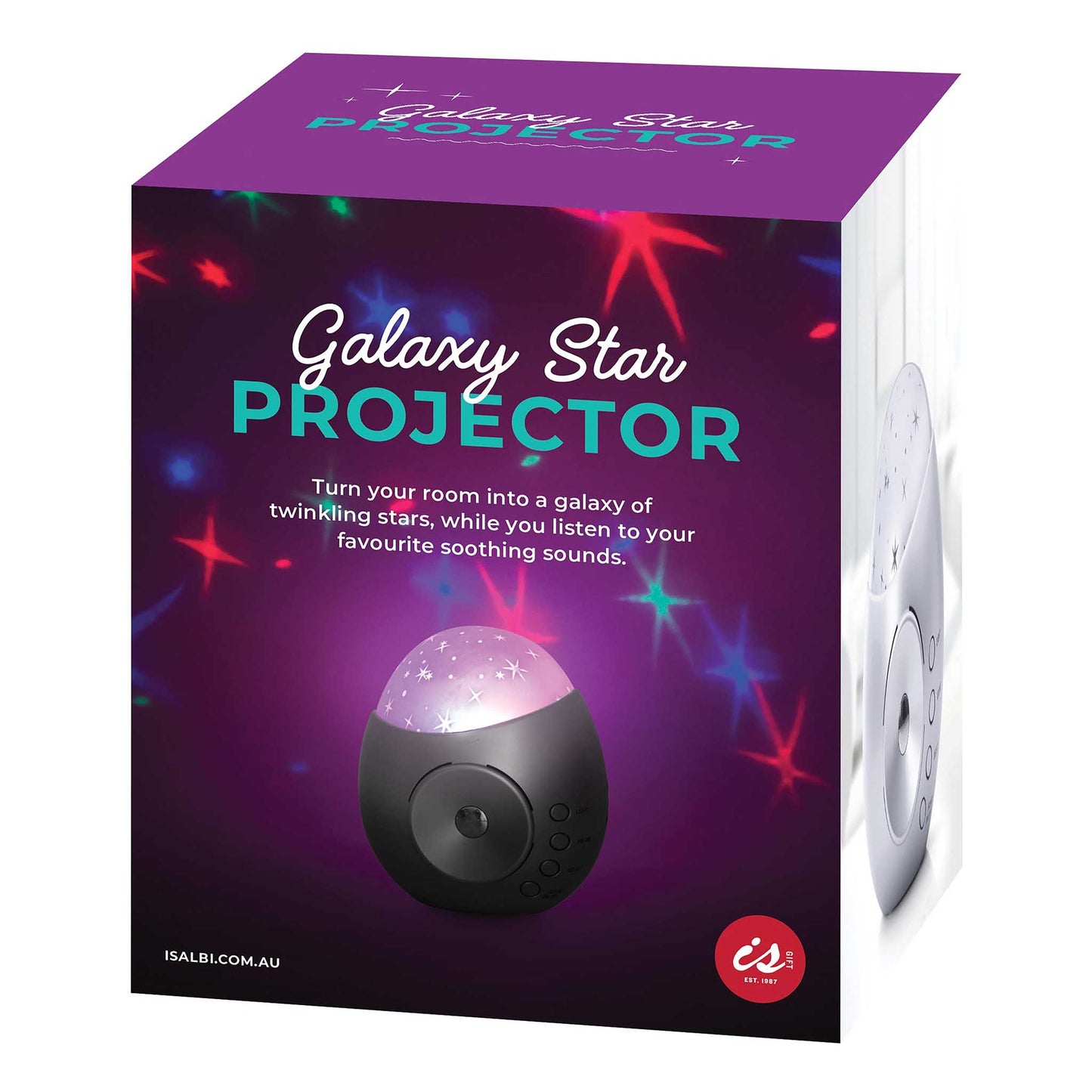 Box of a Galaxy Star Projector with purple and black design