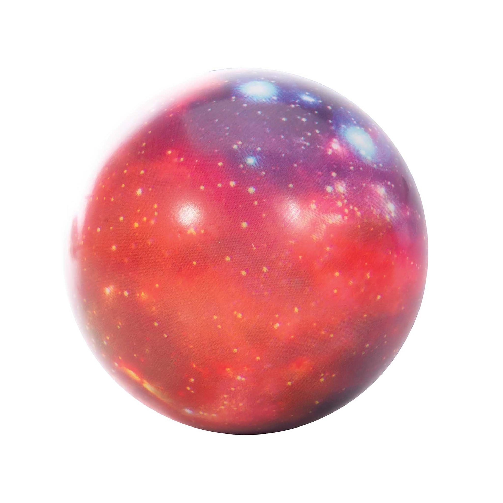 Spherical object with a colorful, starry surface on a white background