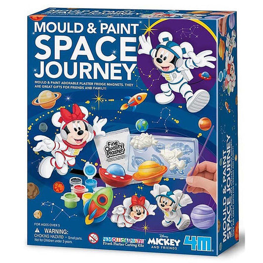 Mould & Paint Space Journey kit packaging with Mickey and Minnie Mouse on a blue background
