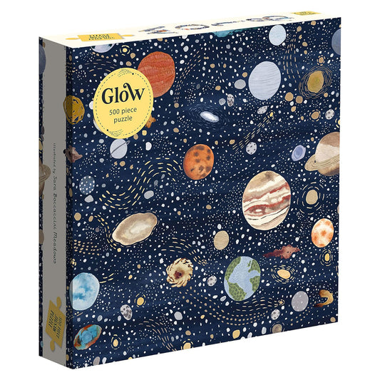 Glow puzzle box with space-themed design on a white background