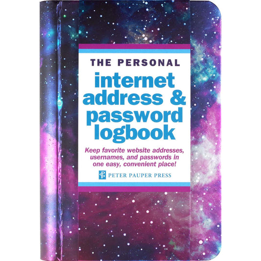 Personal internet address and password logbook with galaxy design on cover
